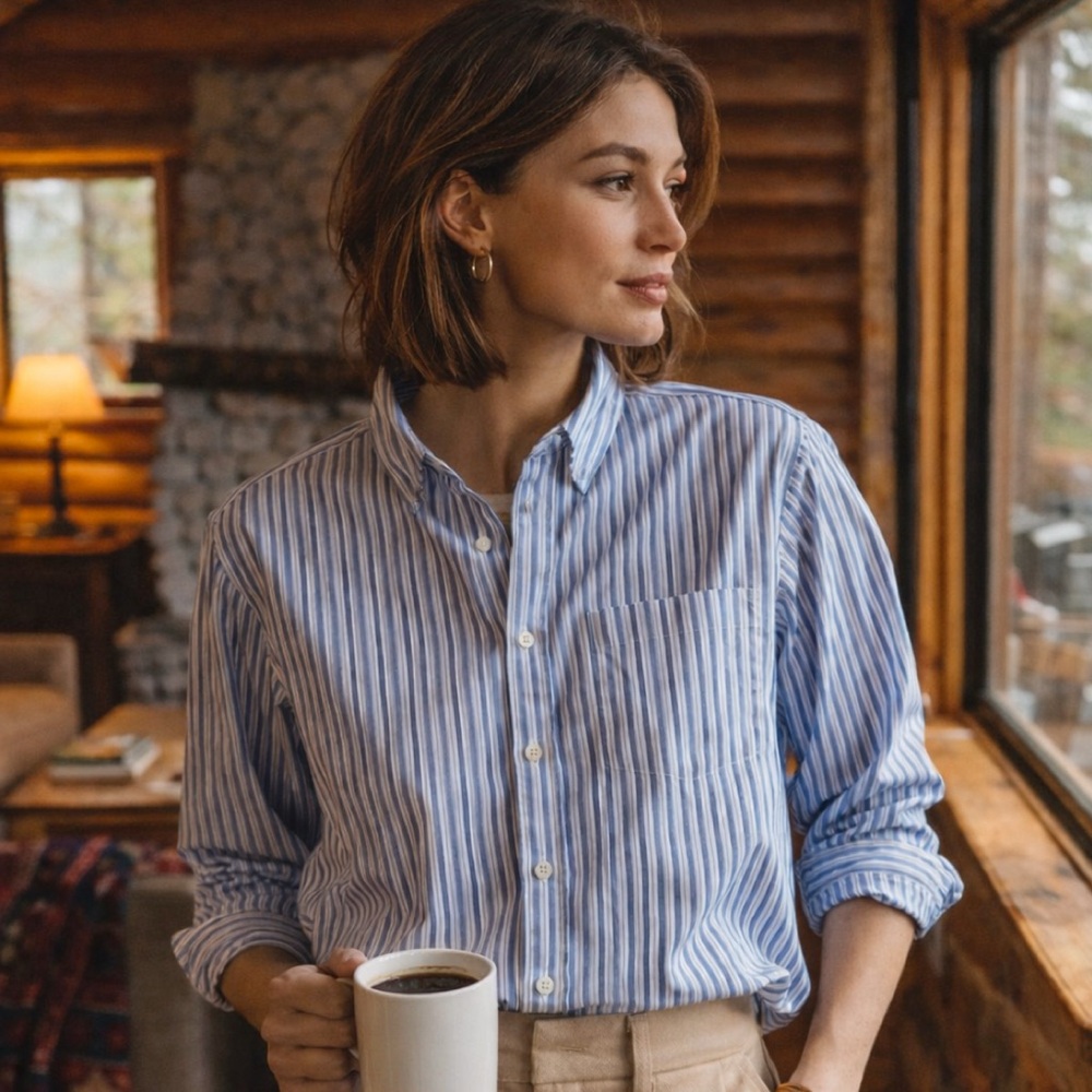LL Bean Classic Button-Up Shirt Women's 16 Striped Cotton Blend Office Cabincore